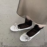 MQTIME  -  Size 42 Punk Buckle Straps Mary Jane Flats Shoes Women Slip On Comfortable 2000's Round Toe Eyelet Bow Y2K Casual Ballet Shoes