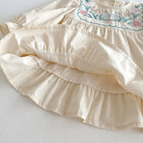 MQTIME  -   2025 Spring Children's Clothing Girls Casual Dress 1-6Y Puff Sleeved Embroidered Kid's O-neck Princess Dress