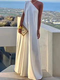 MQTIME  -  Women's Solid Color Summer One-Shoulder Maxi Dresses 2025 New Loose Asymmetrical Urban Elegant Party Evening Long Dress