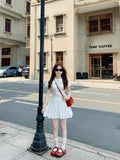 MQTIME  -  Mini Dresses Women Summer 2025 Fashion New Sweet Turn Down Collar Patchwork Pleated Dress Female Casual Party Elegant