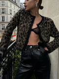 MQTIME  -  Leopard Printed Single Breasted Cardigan For Women Fashion Round Neck Long Sleeve Knitwear 2024 Autumn Female Commuting Sweater