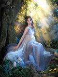 MQTIME  -   Women Photography Props Champange Mesh V-neck Fairy Elegant Maternity Dresses Perspective Pregnancy Dress for Studio Shooting