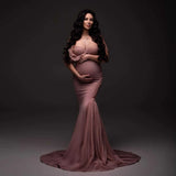 MQTIME  -  Elegance Mauve Pink Maternity Dress Photoshoot платье для беременных Ruffled Tulle Mermaid Pregnancy Dresses