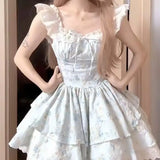 MQTIME  -  French Style Women's Dress Flying Sleeve Summer Patchwork Lace Short Dress Princess Ball Gown Girl Party Dress
