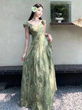 MQTIME  -  ﻿ Floral Flying Sleeve Chiffon Dress Women French Summer Beach V Neck Sexy Long Dress Casual Fashion Vacation Elegant Simple Dress