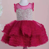 MQTIME  -  White Flower Girl Dresses Tulle Tiered Pearls With Bow Sleeveless For Wedding Birthday Party Banquet Princess Gowns