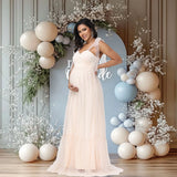 MQTIME  -  Maternity Summer Photography Dress Sleeveless Off Shoulder Soft Tulle Women Pregnancy Gown for Baby Shower Photoshoot