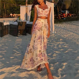 MQTIME  -  Street Flower Printed Women's Vest Skirts Suit Sleeveless Crop Top Long Skirt Lady Set Summer Autumn Female Outfits