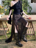  MQTIME  -  New Summer Style, Korean Design Sense, Niche and Irregular Fake Two-piece Mesh Patchwork Bodycon Skirt.