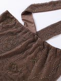  MQTIME  -  Fashion Floral Sequin Beading Vest For Women Street Scarf Neck Cropped Tank Female Elegant Backless Sleeveless Evening Party Top