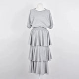MQTIME  -  Korean Style Summer Women's Dress Lady Stretchy Tiered Dress for Travel Female Ruffled Hem Knitted Midi Dress Sweet Cake Dresses