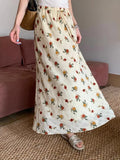 MQTIME  -  Boho Style Maxi Skirts High Waist Floral Printed Hippie Skirt Bottoms Rose Chic Drawstring Loose Fit Skirt Vacation Robes