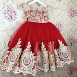 MQTIME  -  Red Flower Girl Dresses for Wedding Bow Lace Appliques Floor Length Girl Birthday Party First Holy Communion Gowns