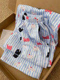 MQTIME  -  Summer Stripe Print Spwear High Waist Long Pants Women's Home Leisure Walking Pants Cartoon  Pattern Casual Joggers