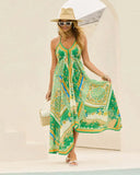 MQTIME  -  Summer Boho Dress Sleeveless Printing A-line Vestidos Floral V Neck Open Back Holiday Dress Vacation Halter Dresses