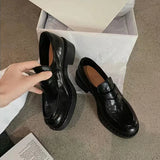  MQTIME  -  Single shoe autumn new style British retro small leather shoes for women, fashionable round toe soft leather loafers for women