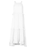 MQTIME  -  Women Boho Solid Color Dress Sleeveless Ruffled Maxi Vestidos Loose Fit Straight Hippie Dresses Layered Princess Robe