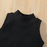 MQTIME  -  2Piece Sets Summer Kids Clothes Girl Fashion Cotton Sleeveless Black Baby Tops+Denim Skirt Children Boutique Clothing BC1091