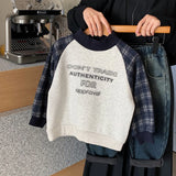 MQTIME  -  Kids Boys Sweatshirt Winter Letter Printed Thicken Warm Toddler Girls Hoodies Plaid Patchwork Infant Boys Tops Pullovers
