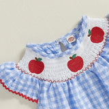 MQTIME  -  3-7Y Toddler Kids Girls Lovely Dress Ruffles Fly Sleeve Crew Neck Fruit Embroidery Plaid Print A-Line Dress