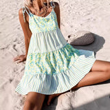 MQTIME  -  Striped Mini Dress Round Neck Beach Dress Sleeveless Printed Sundress Straight Style Boho Vestidos Holiday Dress