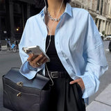 MQTIME  -  Spring Summer New Blouses Long Striped Shirt Women Long Sleeve Casual Shirts Large Tops Female Plain Button Up Shirts