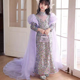 MQTIME  -  Shiny Lilac Girl Dress Sequined with Cap Kids Princess Gown for Birthday Wedding Holy Communion Party Honors Day J076