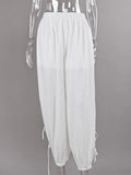  MQTIME  -  Casual Women's Lantern Pants Elastic Waist Lace Up Loose Trousers Female Summer Chic Fashion Solid Soft Light Bottom Wear