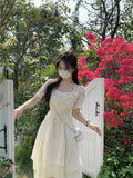 MQTIME  - Chic and Elegant Woman Dress Puff Sleeve Chiffon Dress 2024 New Summer Fairy Dress One Piece Korean Style Summer