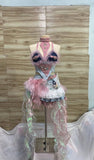 MQTIME  -  Vietnam Pink Denim Patchwork Lace Vintage Jazz Female Group Live Performance Outfit Sexy Women Dance Stage Party Birthday Wear