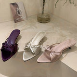 MQTIME  -  New Arrival Women's Shoes Exquisite Bow Pointed Head Mules for Woman Elegant French Casual Shoes Designer Shoes Zapatos De Mujer