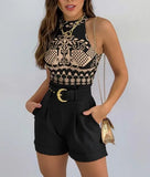 MQTIME  -  Sexy Off Shoulder Sleeveless T-shirt Shorts Set Office Lady Floral Print Tops Solid Shorts Two Piece Set Women Outfit Camis
