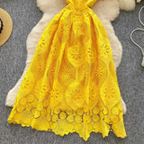 MQTIME  -  Summer Elegant Hollow Out Embroidery Lace Long Dresses Women Holiday Short Sleeve Flower Retro Evening Party Female Vestidos