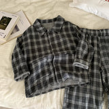 MQTIME  -  Boys Set Autumn Spring Kid Clothes Casual Simple Plaid Loungewear Long Sleeve Shirt Loose Pant Two Piece Set