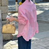 MQTIME  -  Women Vintage Plaid Shirts Spring Summer Fashion Streetwear Female Loose Single-breasted Tops Casual Lapel Long Sleeve Blouse