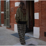  MQTIME  -  Fashion Grid Printed Long Pants For Women Elegant High Waist Wide Leg Trousers 2026 Spring New Street Lady Casual Baggy Pants
