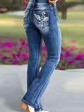  MQTIME  -  Y2k Retro Gothic High Waited Jeans Hot Embroidery Pattern Blue Jeans Woman Hip Micro Horn Baggy Jeans Street Clothing
