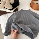 MQTIME  -  Toddler Kids Boys Sweater Solid Color Thicken Warm Little Girls Knitwear New Winter Round Neck Infant Baby Girl Pullovers