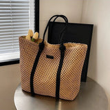 MQTIME  -  Summer Woven Straw Tote Bag Casual Beach Vacation Women Shoulder Bags Large Capacity Female Handbags Solid Color