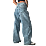 MQTIME  -  New Fashion Autumn Winter Solid Color Loose Denim Pants Women Low Waist Wide Leg Trousers with Multi Pockets Streetwear