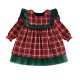 MQTIME  -  0-3Y Princess Baby Girls Christmas Dress Ruffles Plaid Long Sleeve Plaid Print Bowknot Lace Tulle Dress