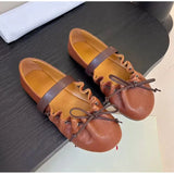 MQTIME  -  Ins style Fashion Pleated Bowknot Ruffle Women Ballet Flats Spring Summer Soft Leather Mary Janes Walking Loafers Casual Shoes