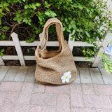 MQTIME  -  Women Knitted Shoulder Bag Fashion Tote Handbag Lightweight Handwoven Hobo Bag with Flower Decor Crochet Tote Bag Straw Hobo Bag