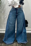 MQTIME  -  New High Waist Water Washing Casual American Y2K Vintage Pants with a Patchwork Design Blue Washed Denim Long Pants Baggy Jeans
