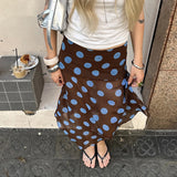 MQTIME  -  2025 Women Color Contrasting Dot Print Irregular Skirt Vacation Style Slimming Wrapped Hip Mesh Half Skirt All-match Outfit