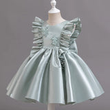 MQTIME  -  Girls Backless Bow Dress Kids Princess Wedding Gown Children Fashion Bowknot Dresses Toddler Floral Birthday Party Clothing 1-6Y