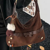 Korean Fashion Y2k Cute Bow Large Capacity Tote Bag Cool PU Leather Crossbody Bags Shoulder Bag Storage Bags Woman Bag
