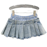 MQTIME  -  Retro Patchwork Contrasting Denim Pleated Skirt Short Skirt For Female Niche, Fake Two-Piece Skirt