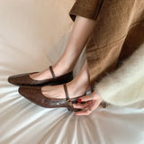 MQTIME  -  Pointed Toe Pu Leather Mary Janes Shoes Women Spring Autumn Elegant Slip on Ballet Flats Buckle Strap Shallow Black Loafers New