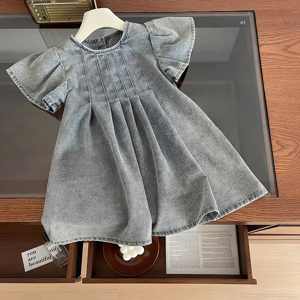 MQTIME - Korean Style Summer Girl's Denim Dresses 2-8Y Kid's Short Fla mqtime MQTIME - Korean Style Summer Girl's Denim Dresses 2-8Y Kid's Short Fla mqtime